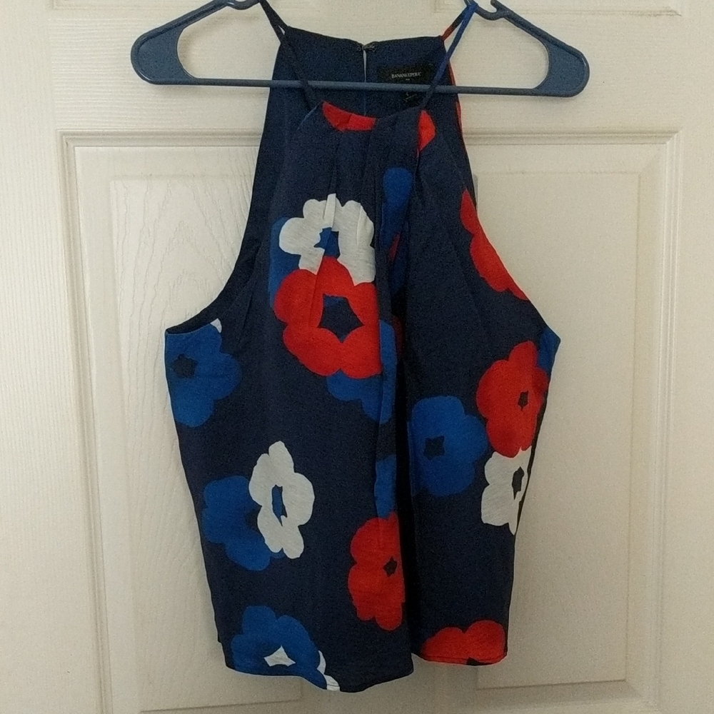 Banana Republic Floral Halter Top - Navy, Red, White